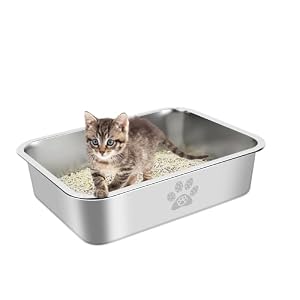 PWTAA Katzentoilette aus Edelstahl mit hoher Seite
