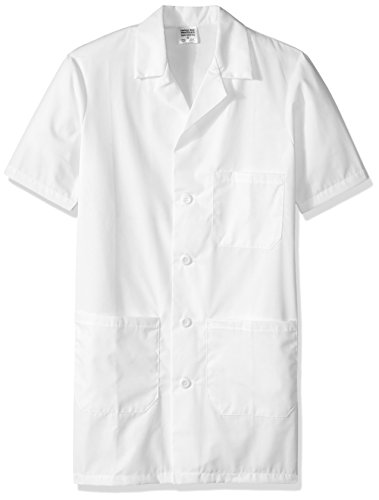 Worklon 3409 Polyester/Cotton Unisex Short Sleeve Pharmacy Lab Coat with Button Closure, Large, White