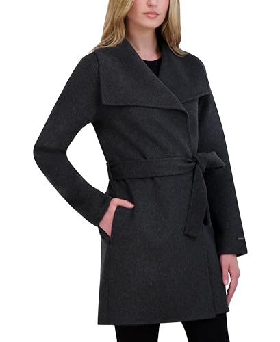 Image of TAHARI Women's Double-faced Luxury Soft Wool Blend Peacoat- Wrap Wool Coat With Removable Belt