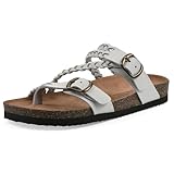WHITE MOUNTAIN Women's Haziest Braided Signature Comfort-Molded Footbed Sandal, White/Leather, 12 M