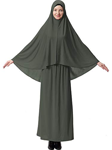 Andoer Conjunto de duas peças muçulmano feminino saia tubo hijab lenço com cobertura de cabeça cheia