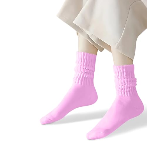 Image of COUVER Womens Scrunched Slouch Socks Soft Cotton Breathable Retro Crew or Knee High, Multiple Colors