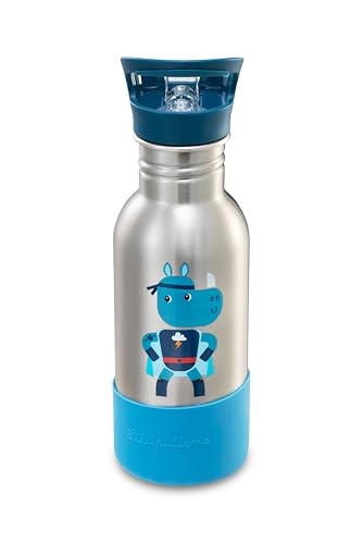 Botella con pajita Lilliputiens Super Marius y base de silicona que evita golpes en el colegio