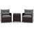 LDAILY Patio Furniture Set, 3 Pieces PE Rattan Wicker Patio Sofa Chairs with Washable Cushion & Glass Table, Outdoor Furniture Conversation Sets for Porch, Balcony, Garden, Poolside (Grey)
