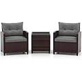 LDAILY Patio Furniture Set, 3 Pieces PE Rattan Wicker Patio Sofa Chairs with Washable Cushion & Glass Table, Outdoor Furniture Conversation Sets for Porch, Balcony, Garden, Poolside (Grey)