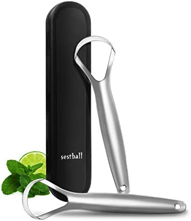 2 Pack Tongue Scraper Cleaner for Adults & Kids, Medical Grade Metal Tongue Scrapers with Travel Case, Wide-Head Tongue Cleaners Set for Fresh Breath Dental Eliminate Bad Breath in Seconds