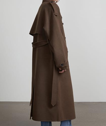 Sexyshine Women's Winter Double Breasted Long Coat Notch Lapel Long Sleeve Wool Blend Trench Coat with Belt4