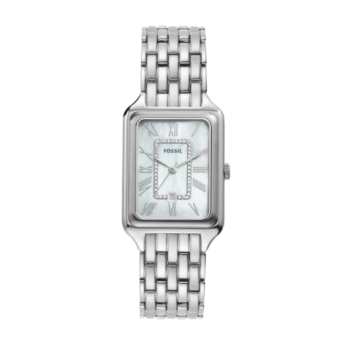 Fossil Raquel Watch for Women Quartz Three Hand Movement with Stainless Steel Strap Silver Tone and Pearl Tone