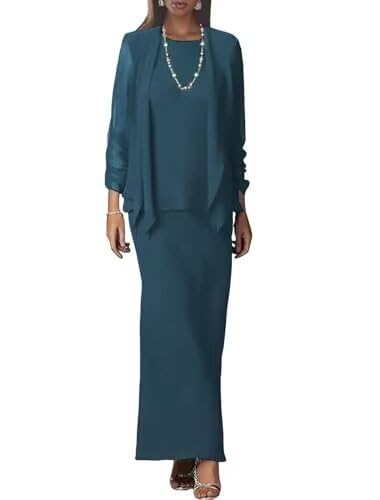 2 PCS Chiffon Mother of The Bride Dresses for Wedding Long Sleeve Evening Dresses for Women with Jacket3