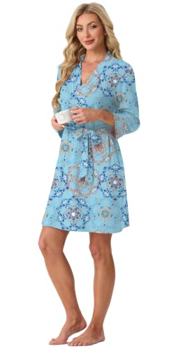 Image of PrinStory Womens Robe Knee Length Soft Knit Bathrobe S-2XL | V-Neck 3 /4 Sleeve Robes with Pockets, Lightweight, Breathable Bath Robe for Shower, Spa, Travel, Home, Party, Nursing