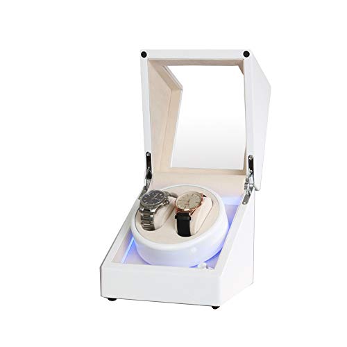 Caja enrolladora de relojes blanca para 2 relojes automáticos, con luz LED, 4 modos de rotación, motor extremadamente silencioso, caja enrolladora de relojes, caja de almacenamiento para relojes C
