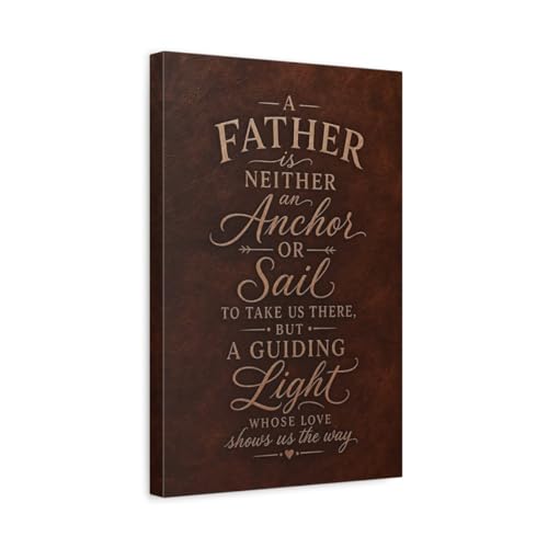 Toile Fatherhood marron et or suspendue au-dessus d'une console
