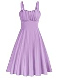 Belle Poque Vestido Floral Vintage para Mujer, de Verano, Acampanado, sin Mangas, por Debajo de la Rodilla, Elegante, Vestido de cóctel para invitada de Boda, Lavanda, XL
