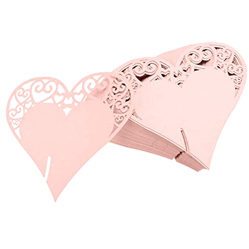 50 Pièces Carte de Verre Marque Place Forme de Coeur, Rose forme de coeur Nom de la Carte, Coeur Nom Mariage Creux Lieu Cartes, pour Fête, Mariage, Danse, Verre à Vin