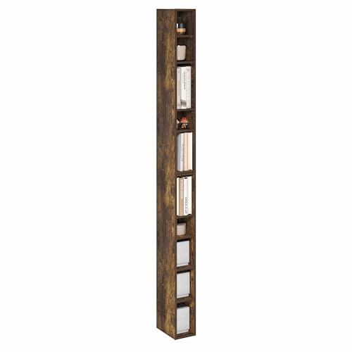 Image of Furinno Fulda Book Shelf, 10-Tier Bookshelf, Space Saving Storage Shelf Bookcase, 9.2 x 5.9 x 78.7, for Living Room, Bedroom, Home Office, Amber Pine