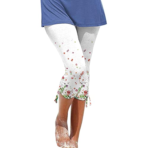 Beach Pants For Women Cropped Capri Pants Summer Casual Elastic Waisted Pants Drawstring Stretchy Pants #TOP10