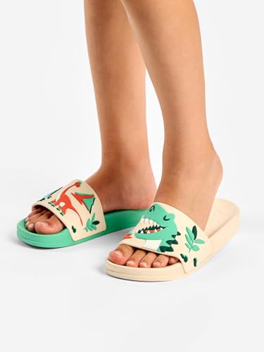 Dedoles Badeschuhe & Hausschuhe Damen Herren & Kinder Badesandalen lustige Designs Bücher Kaffee Party Pizza Fuchs Bär Lama Wolken Geschenk, Farbe: Dino-Skatepark, Gr.: 30 EU 2