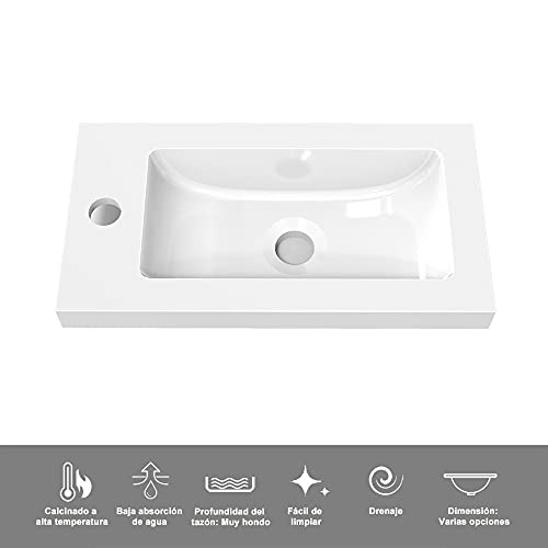 AICA Mueble con Lavabo,44 x 23 x 60 cm, Mueble de baño para Colgar en la Pared,diseño de Dos cajones, Acabado en Blanco, con Lavabo Blanco. Mobiliario Moderno. - imagen 7