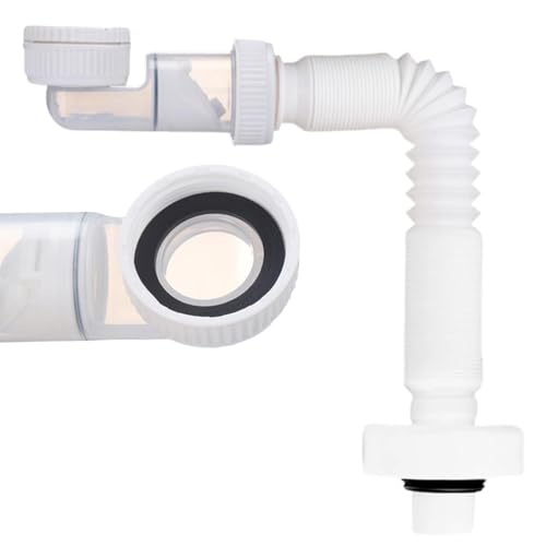 Dwitkul Siphon Lavabo Extra Plat 1 1/4", Évacuation Extensible 38-93 cm, Anti-Odeurs & Gain de Place, Compatible Lavabo de Salle de Bain, Cuisine, Tuyau de Vidange Réglable et Remplaçable (Blanc)