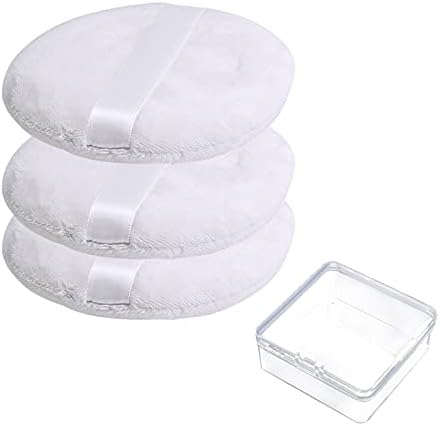3 PCS Large , 4.13 Inch Velour Body Round Fluffy Powder Puffs Ultra Soft Body Puff Washable for Loose Face Powder Baby Powder Makeup with Ribbon and Case