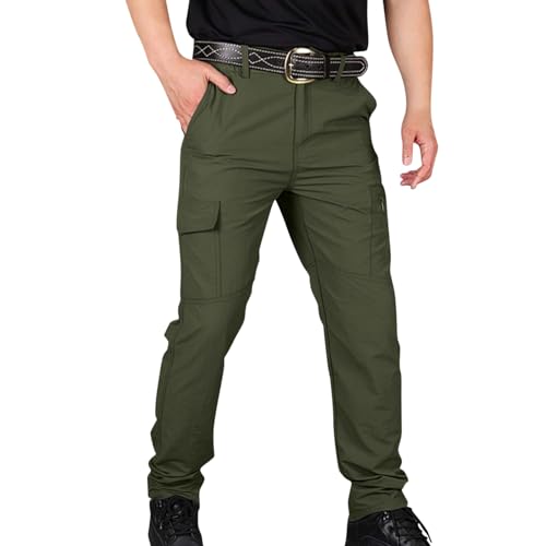 Pantalones Trabajo Hombre Militar Pantalon Cargo Multibolsillos Impermeables, Pantalón Ancho Cintura Elastica Tácticos para Running, Trekking, Senderismo Calças Homem Verde 4XL