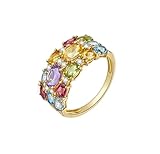Homxi Anillos Mujer Boda Oro de 9 Kilates, Oval con Piedras Preciosas Naturales Coloridas, Anillos de Matrimonio Mujer Oro, Tamaño 22(62mm)