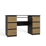 CDF Schreibtisch Computertisch Arbeitstisch für Home Office Jugendzimmer Bürotisch mit 6 Schubladen und Tastaturauszug Modernes Design Stabil 130 x 51 x 76 cm - Anthrazit/Artisan