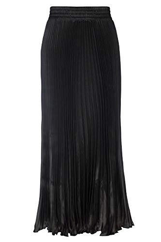ebossy Women's Boho Satin Metallic Pleated Accordion Skirts Elastic High Waist Flowy A Line Shirring Maxi Long Skirt (One Size, Black)