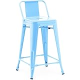 Bleu pastel Iconik Interior Tolix Style Tabouret de Bar avec Dossier - Design Industriel - 60cm - Nouvelle édition - Stylix Bleu Pastel