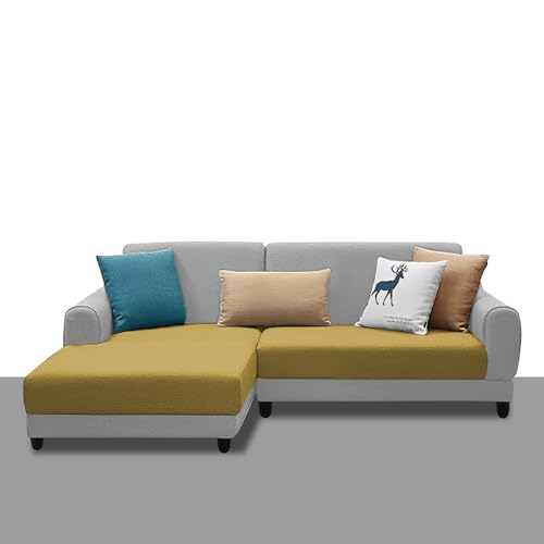 Image of Kraven LHS 4 Seater L Shape Sofa Set for Living Room (Yellow Grey Fabric) Premium Fabric Sofa