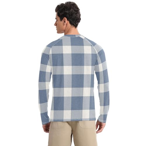 Buffalo Plaid Blue Men's UPF 50+ Swim Shirts Loose Type Loose Long Sleeve UV Sun Protection Hiking2