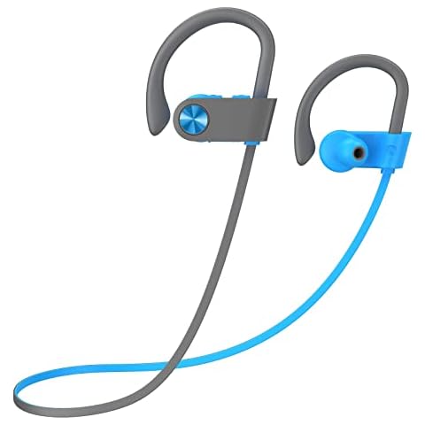 LIVIKEY Bluetooth Headphones, IPX7 Waterproof Sweatproof & 12Hrs Long Battery, Wireless Earbuds in-Ear with Mic & Soft Earhooks for Running Fitness Workout Sports, BlueGray Cover