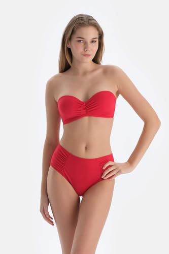 Bas de bikini tricot rouge Dagi slip taille haute texturé au look rétro
