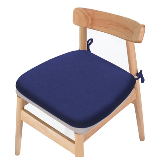 Asiento de lino transpirable para sillas de comedor y oficina, lazos antideslizantes, espuma azul marino, ideal para cocina y jardín