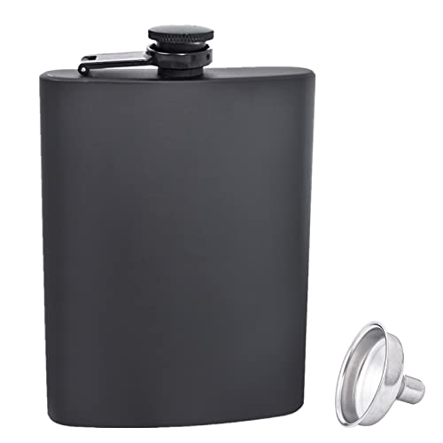 DQTYE Petacas de 8 oz para hombres con embudo Petaca de bolsillo de acero inoxidable Petaca de alcohol para tragos discretos Beber whisky Ron Vodka Hombres Mujeres Regalo - todo negro Cover