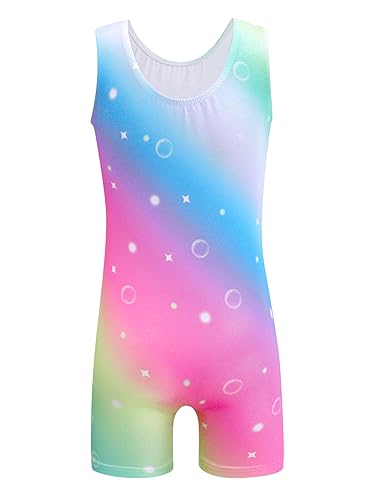 Image of EQSJIU Gymnastics Leotards for Girls Kids Rainbow Mosaic Mermaid Butterfly Stars Leopard Galaxy Tie Dye Cosmos Leopard