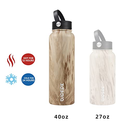 Bjpkpk Insulated Water Bottles With Straw Lid, 40Oz Large Water Bottle, Stainless Steel Metal Water Bottle With 3 Lids, Reusable Thermos Bottle, Cold & Hot Water Bottle For Sports-Wood Yellow Gray #TOP4