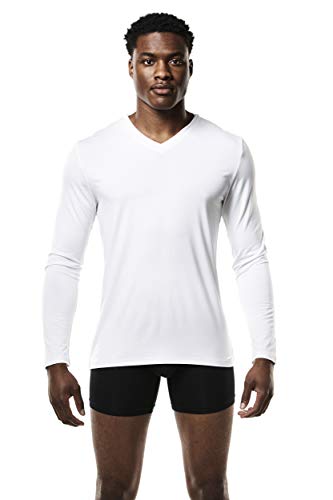 Mr. Davis Men's Long Sleeve Bamboo Viscose Base Layer Lounge Undershirt - Long Sleeve Men's Undershirts for Active Sports and Base Layer, with Stretch Fabric for a White, Small