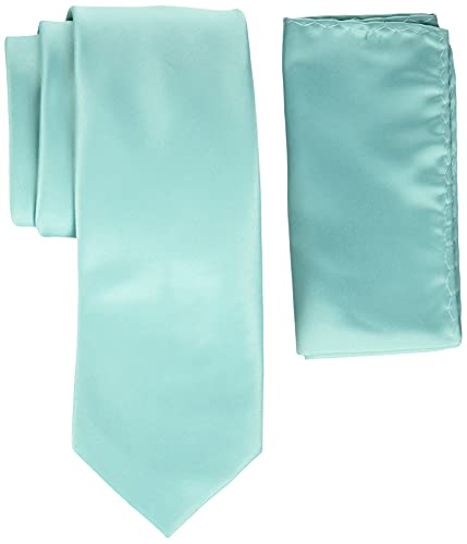 Stacy Adams Mens Satin solid Tie Set Turquoise One Size