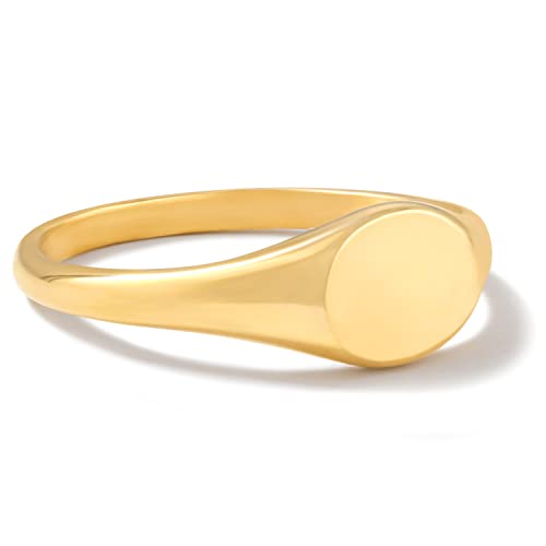 BENIQUE Gold Pinky Signet Rings for Women Men, Stackable Dainty Oval Heart Ring, Non-Tarnish Waterproof 18K Gold Plated Stainless Steel Size 3-11 (Slim Oval Signet Ring, 3)