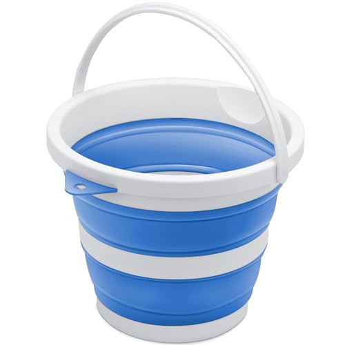Collapsible Cleaning Bucket/Pail - Space-Saving, Portable Foldable Plastic Water Container/Pot for Garden, Beach, Car Wash, Camping, Fishing (Blue, 5L)