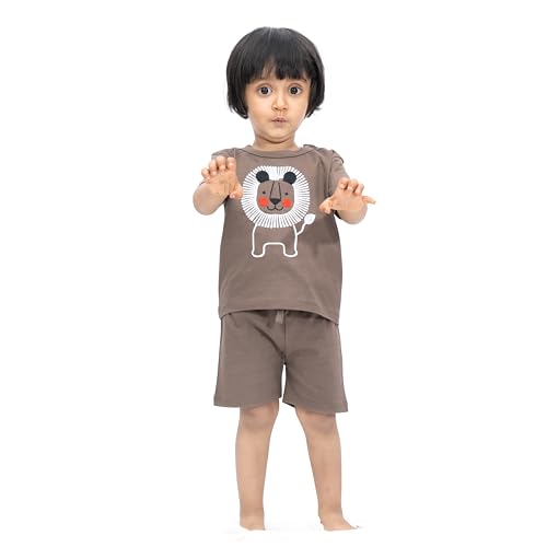 Image of ARIEL Baby Boys & Baby girls Cotton Printed Round Neck Half Sleeve T-shirt & Short Summer Clothing Sets