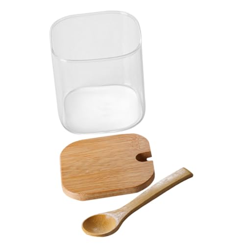 HOLIDYOYO Glass Spice Jar Food Containers Clear Container Sugar Storage Jar Container for Food Clear Spice Container Spice Storage Jar Sugar Bowl with Lid Kitchen Seasoning Jar Salt Wooden