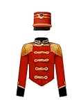 MSemis Disfraz Majorette de Banda de Marcha para Niños Uniforme Chaqueta Terciopelo de Fiesta con Borlas + Sombrero Banda de Música Disfraz de Tambor Mayor 3-14 Años C rojo 3-4 años