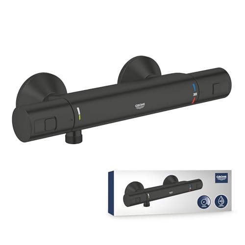 GROHE Precision Start Duscharmatur wassersparend (Thermostat für stets konstante Temperatur Verbrühschutz bei 38C Mischbatterie mit Wasserspartaste für die Dusche) schwarz 345942430