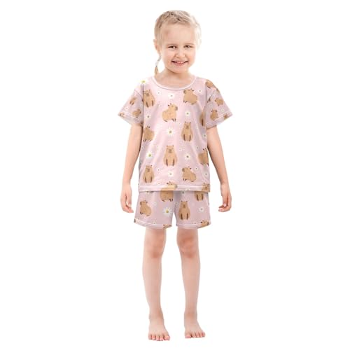 senya Cute Capybara Daisy Flower P Summer Pajamas Set Short Cotton Sleepwear 2 Piece3