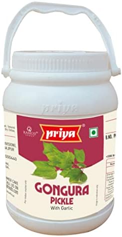 Priya Gongura Pickle with Garlic, 1kg - Authentic Telugu Style Achar |Traditional South Indian Taste| Homemade Andhra Pickles| Tangy and Spicy|With Tamarind Paste, Gongura Leaves and Mixed Spices