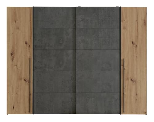 Forte Narago Schrank 270, Kleiderschrank, Schwebetürenschrank mit Drehtüren, Holzdekor Artisan Eiche kombiniert mit Grau, 270,3 cm breit x 210,5 cm hoch x 61,2 cm tief