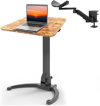 JOY worker Foldable Mobile Standing Desk, Height Adjustable Sit Stand Desk, 90 Tiltable Rolling Laptop Table with Universal Clamp-on Adjustable Arm Rest