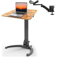 JOY worker Foldable Mobile Standing Desk, Height Adjustable Sit Stand Desk, 90 Tiltable Rolling Laptop Table with Universal Clamp-on Adjustable Arm Rest
